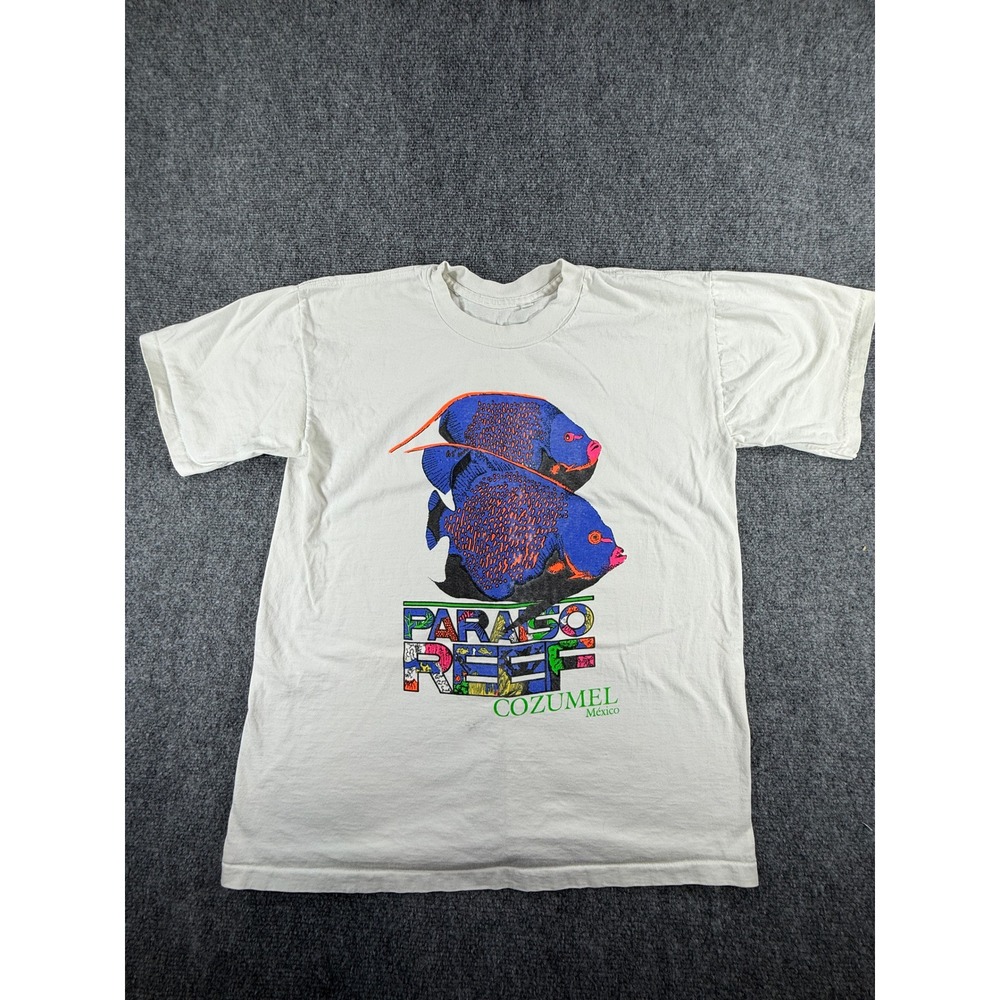Vintage 90s Paraiso Reef Cozumel Mexico T Shirt XL Fish Scuba Dive Single Stitch